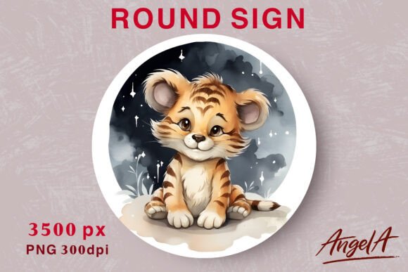 Download Round Kids Wall Art, Cute Baby Tiger - Wall art Collection