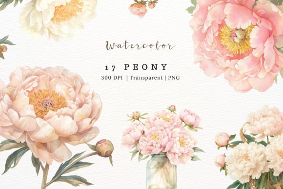 Download Vintage Peony Watercolor Clipart - Peony Collection