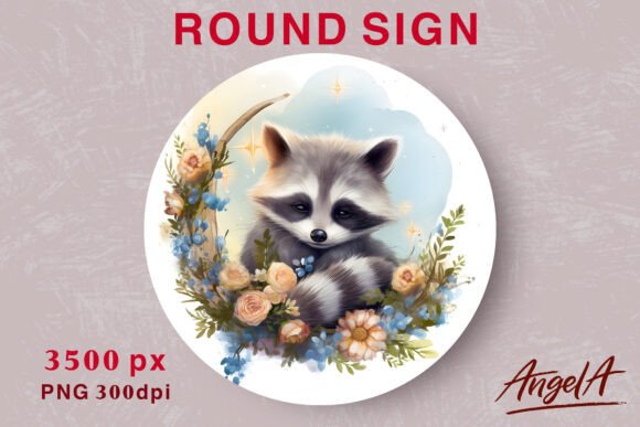 Download Watercolor Kids Wall Art Raccoon Round - Wall art Collection
