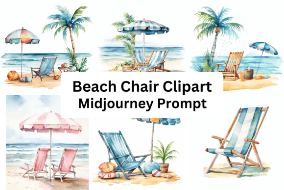 Download Watercolor Beach Chair Clipart Midjourney Prompts - Beach chair Collection
